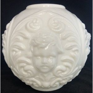 Vintage White Glass Cherub Globe Lamp Shade